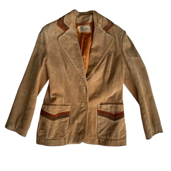 Vintage 70s Brown Tan Suede Leather Blazer Jacket MS Collectibles Boho Small - Picture 1 of 7